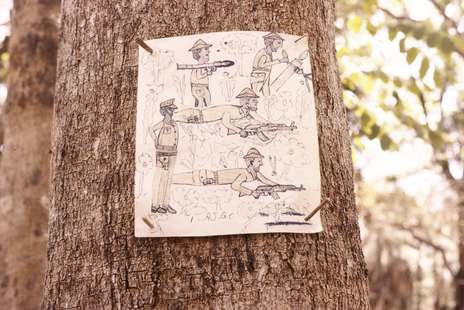 A child's drawing made at a school in the liberated area of Candjambary, 1974. Source: Roel Coutinho, Guinea-Bissau and Senegal Photographs (1973–1974)